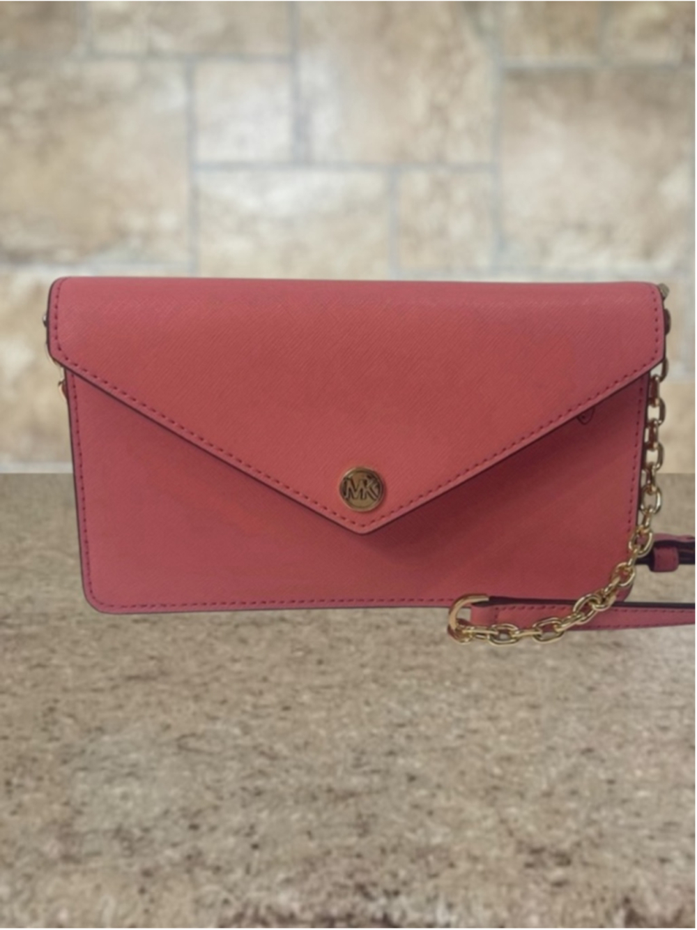 Michael Kors Envelope Wallet Chain Crossbody Tea Rose Pink